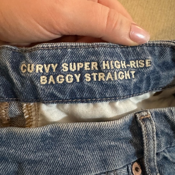 American Eagle Outfitters Curvy Blue Baggy Straight Super High Rise Jeans - Picture 5 of 5